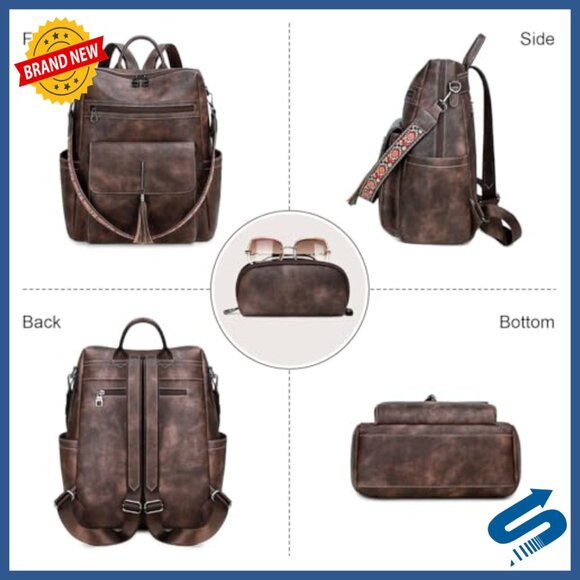 Large PU Leather Backpack Purse with Tassel, Adjustable Straps, Holds 15.6\